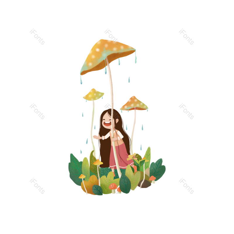 夏天图片,插画元素,雨水PNG,蘑菇免抠素材